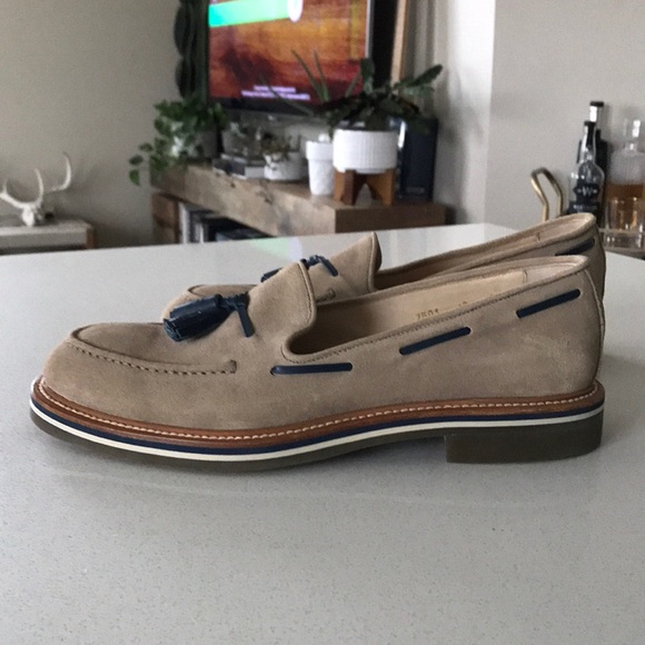 Suitsupply Tan Suede Loafers with Blue Accents